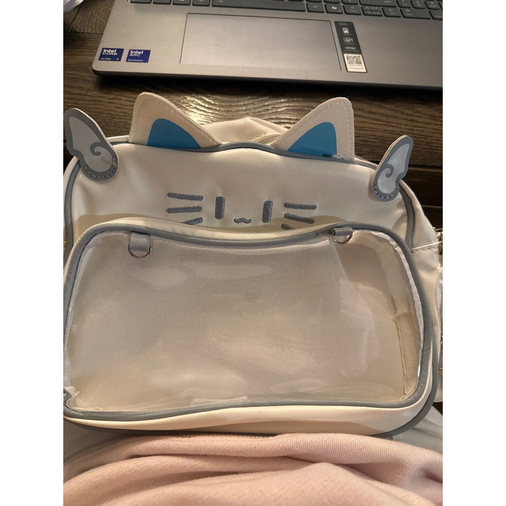 Kawaii Cat Ita Bag White Faux Leather Convertible Backpack Crossbody Pin Display - Picture 2 of 6